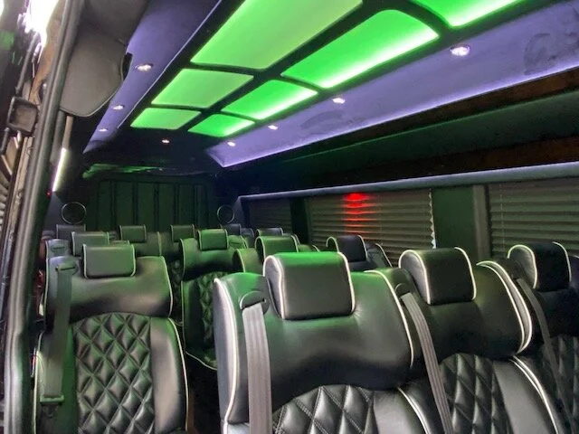 Interior cabin seating of Boulevard Chauffeur Sprinter van for large group rides