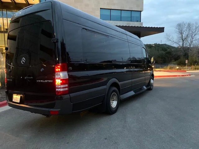 Boulevard Chauffeur Sprinter van exterior parked for Austin group transportation